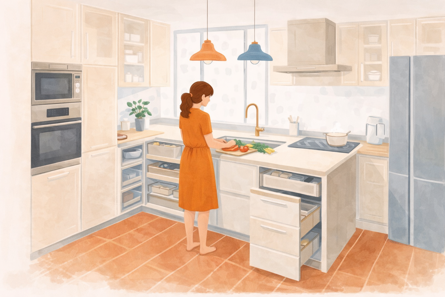 Cucina moderna ed ergonomica in stile semi-realistico